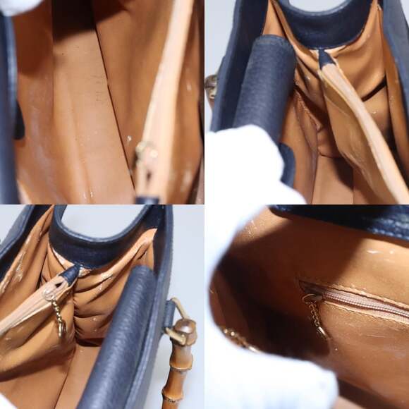 GUCCI Bamboo Hand Bag Suede Leather Navy - Picture 12 of 13